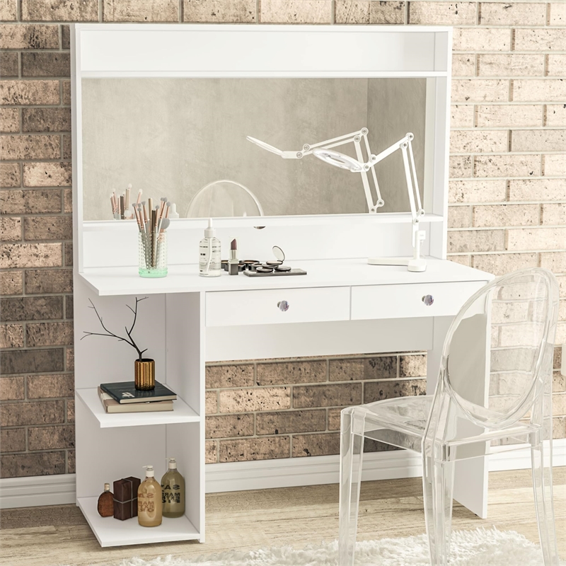 Boahaus Berenice 2-Drawer Modern Wood Dressing Table with Mirror in White