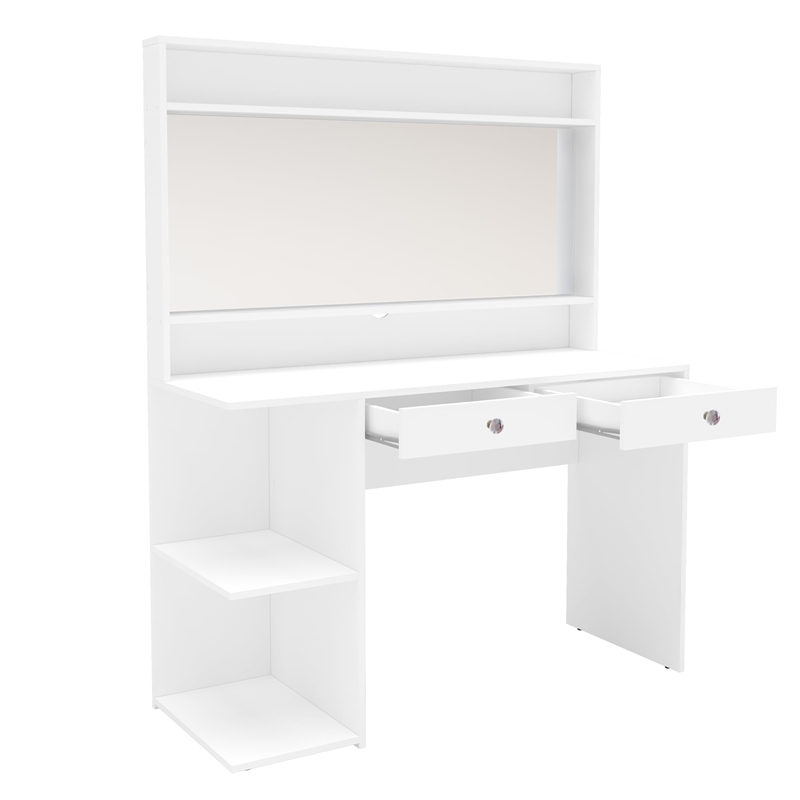 Boahaus Berenice 2-Drawer Modern Wood Dressing Table with Mirror in White