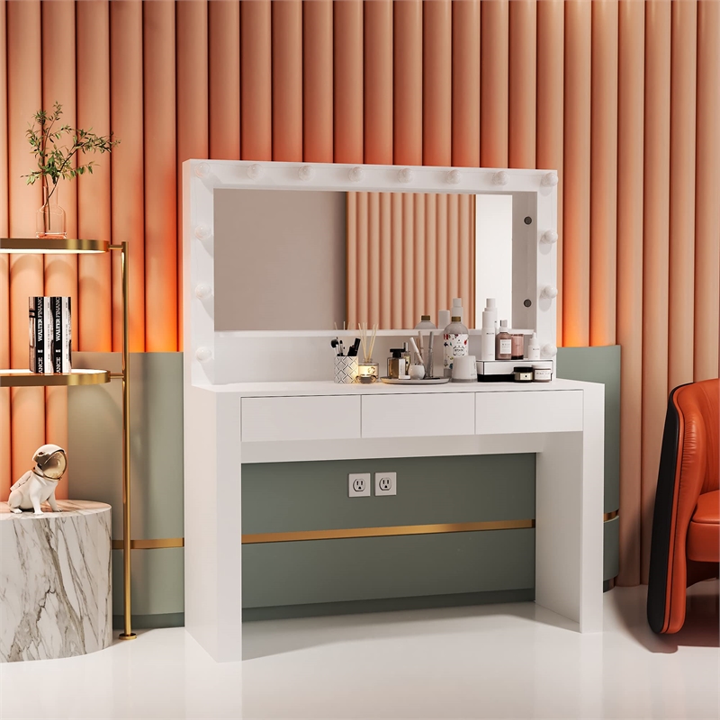 Boahaus Calliope 3-Drawer Modern Wood Vanity with Mirror in White