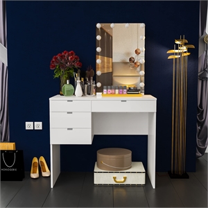 Boahaus Camilla 4-Drawer Modern Wood Vanity with LED Light Bulbs in White