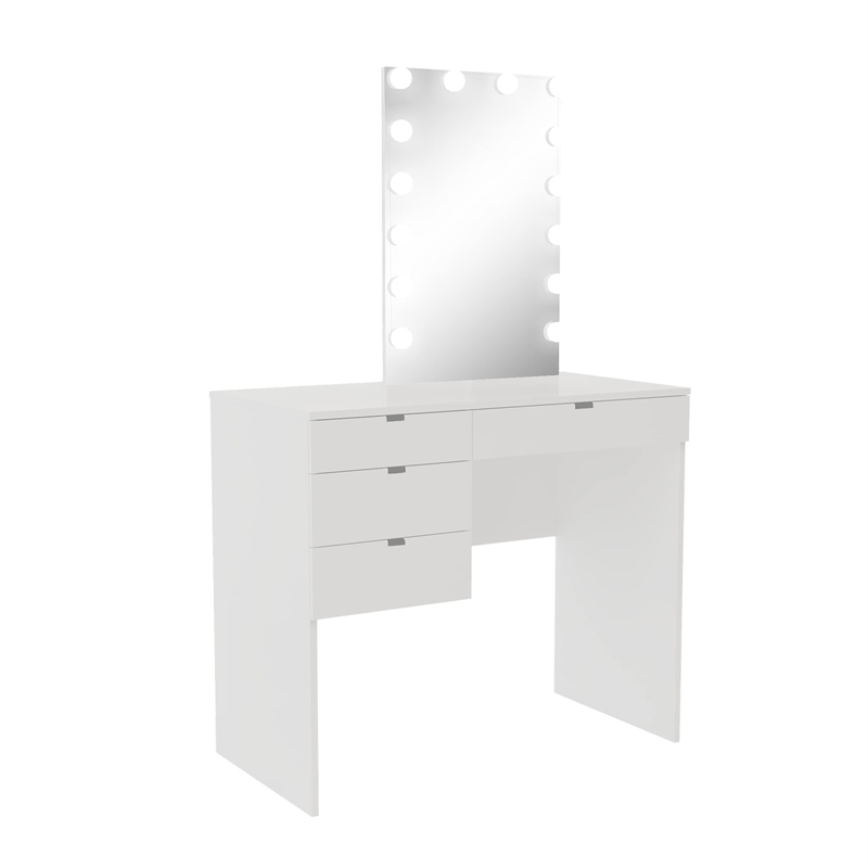 Boahaus Camilla 4-Drawer Modern Wood Vanity with LED Light Bulbs in White