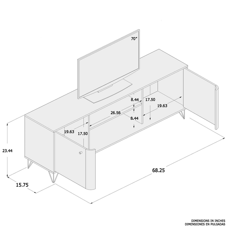 Boahaus Louisville 2-Shelf Modern Wood TV Stand for TVs up to 70