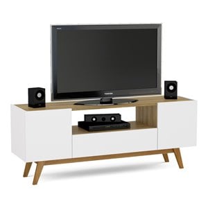 Boahaus Philadelphia 1-Shelf Wood TV Stand for TVs up to 60&quot in White/Walnut