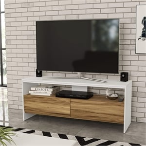 Boahaus Phoenix 1-Shelf Modern Wood TV Stand for TVs up to 55&quot in White/Brown