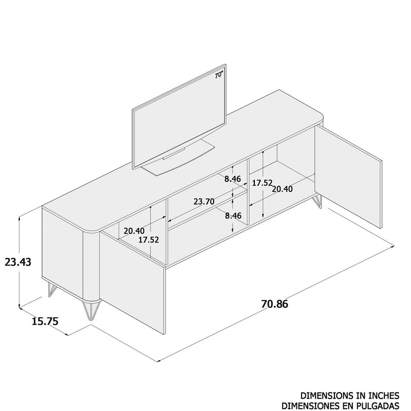 Boahaus Portland 2-Shelf Modern Wood TV Stand for TVs up to 70