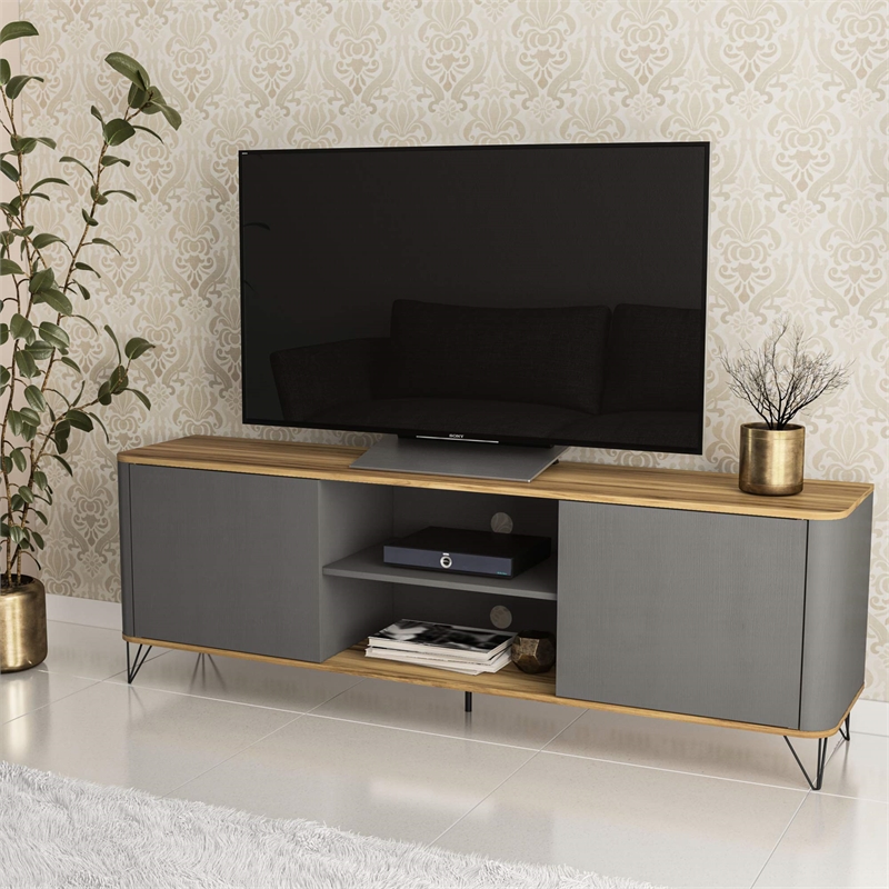 Boahaus Portland 2-Shelf Modern Wood TV Stand for TVs up to 70