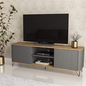 Boahaus Portland 2-Shelf Modern Wood TV Stand for TVs up to 70&quot in Gray/Brown