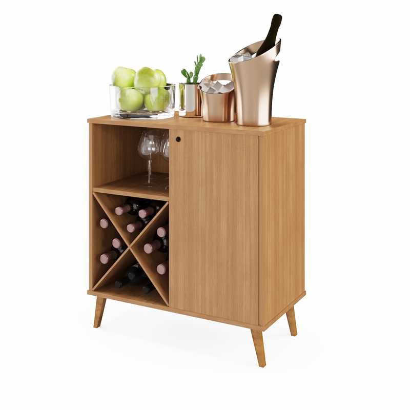 Boahaus Manchester Modern Wood Mini Bar with Casters in Dark Brown