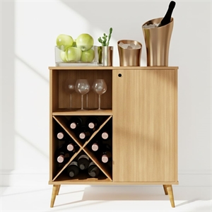 Boahaus Manchester Modern Wood Mini Bar with Casters in Dark Brown