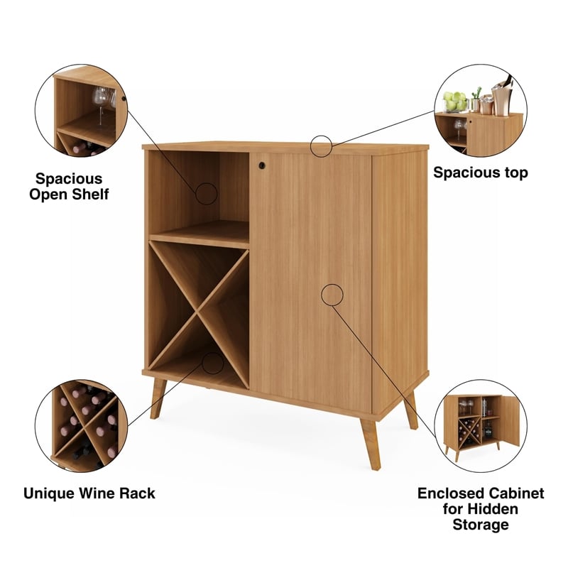 Boahaus Manchester Modern Wood Mini Bar with Casters in Dark Brown