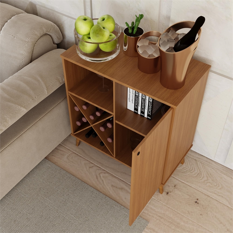 Boahaus Manchester Modern Wood Mini Bar with Casters in Dark Brown