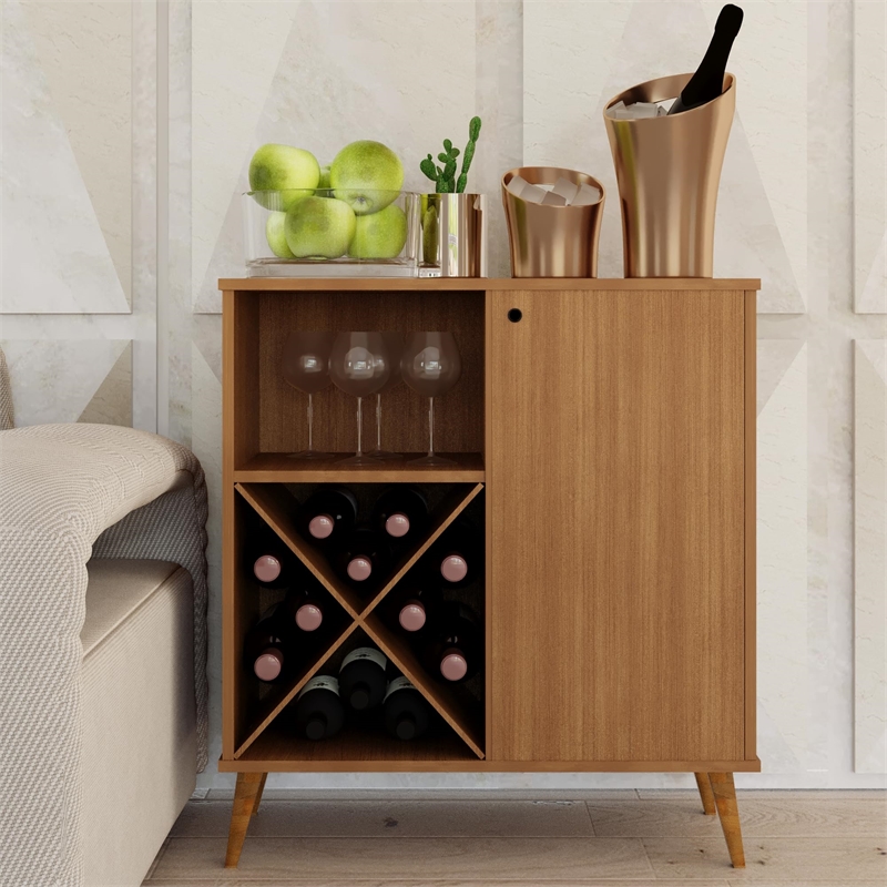 Boahaus Manchester Modern Wood Mini Bar with Casters in Dark Brown