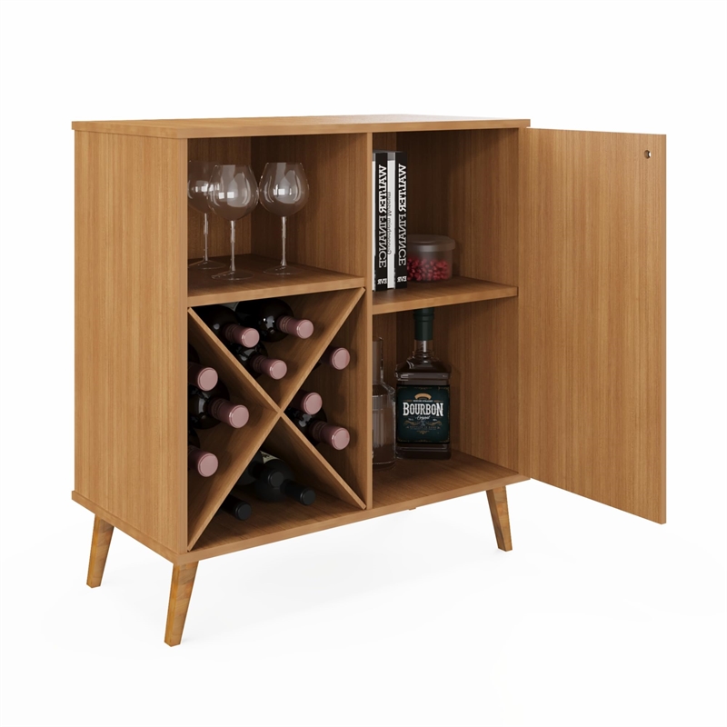 Boahaus Manchester Modern Wood Mini Bar with Casters in Dark Brown