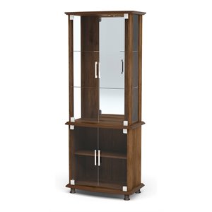 Boahaus Stirling 4-Door Wood Bar Cabinet with Lights in Dark Brown