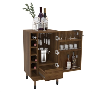 Boahaus Wrexham 1-Drawer Wood Bar Cabinet with Hanging Storage in Dark Brown