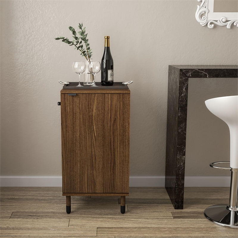 Boahaus Wrexham 1-Drawer Wood Bar Cabinet with Hanging Storage in Dark Brown