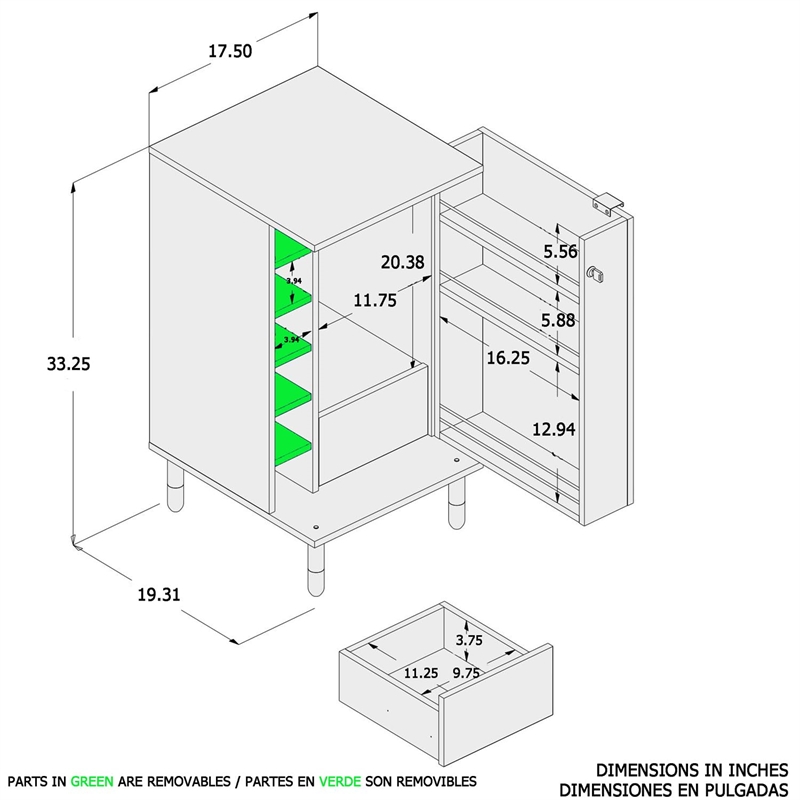 Boahaus Wrexham 1-Drawer Wood Bar Cabinet with Hanging Storage in Dark Brown