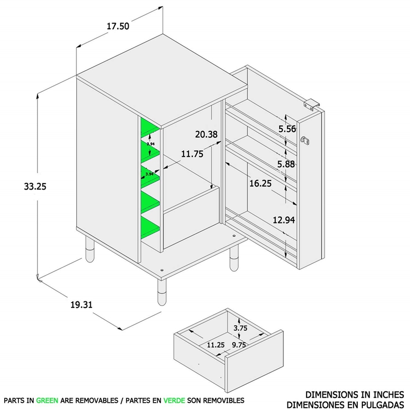 Boahaus Wrexham 1-Drawer Wood Bar Cabinet with Hanging Storage in Dark Brown