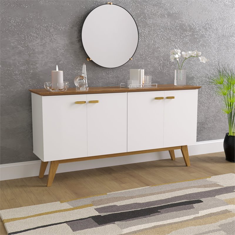 Boahaus Foix Modern Wood Sideboard with 4 Cabinets in White/Brown