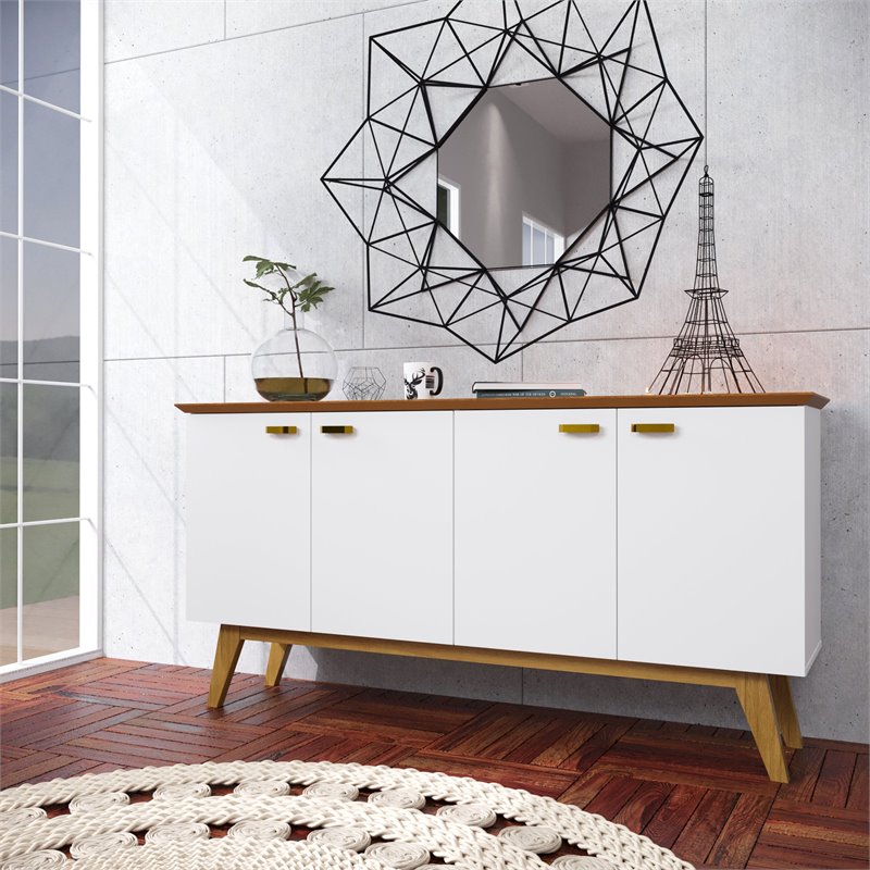 Boahaus Foix Modern Wood Sideboard with 4 Cabinets in White/Brown