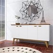 Boahaus Foix Modern Wood Sideboard with 4 Cabinets in White/Brown