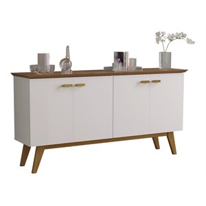 Boahaus Foix Modern Wood Sideboard with 4 Cabinets in White/Brown