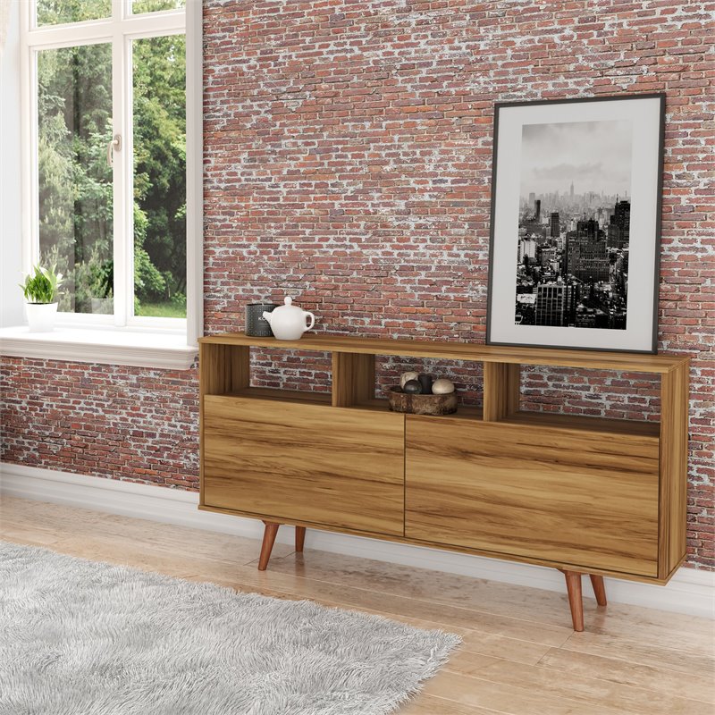 Boahaus Fontainebleau 2-Door Modern Wood Sideboard with Open Shelves in Brown