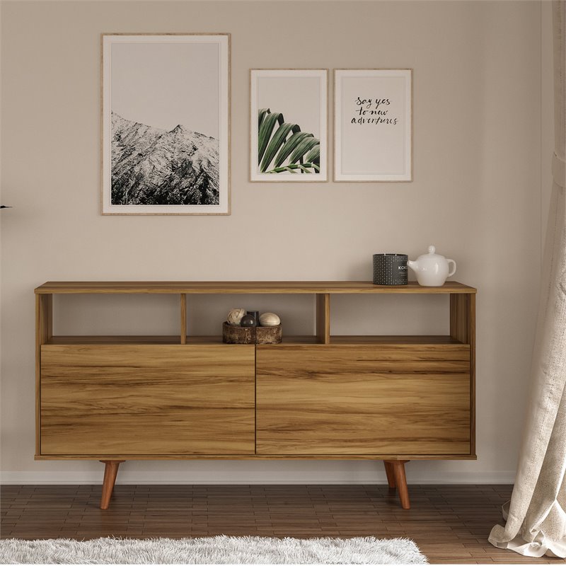 Boahaus Fontainebleau 2-Door Modern Wood Sideboard with Open Shelves in Brown