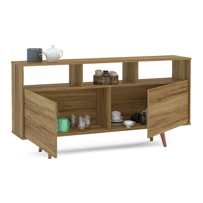 Boahaus Fontainebleau 2-Door Modern Wood Sideboard with Open Shelves in Brown