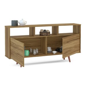 boahaus fontainebleau 2-door modern wood sideboard with open shelves in brown