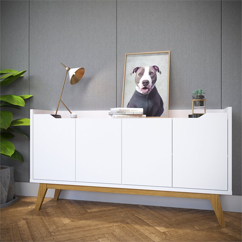 Boahaus Joux Modern Wood Sideboard with 4 Cabinets in White/Brown