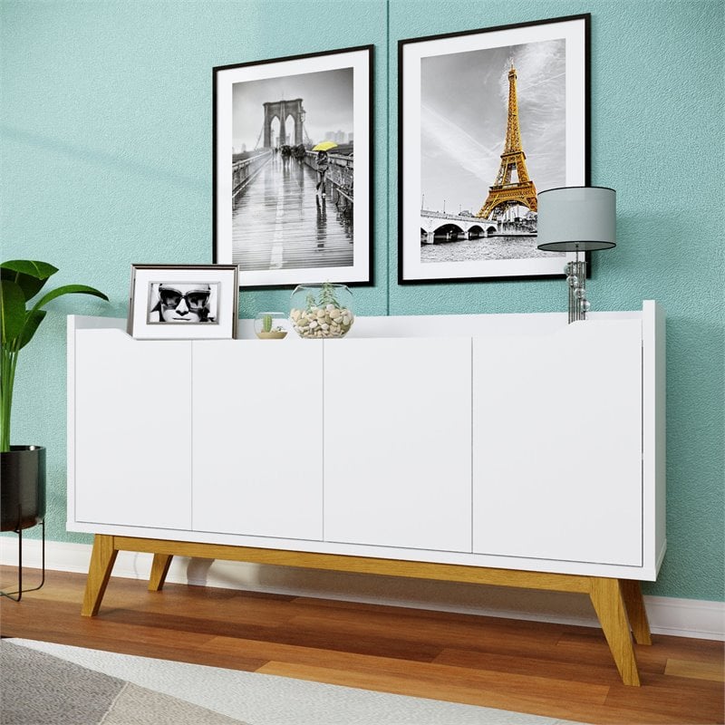 Boahaus Joux Modern Wood Sideboard with 4 Cabinets in White/Brown