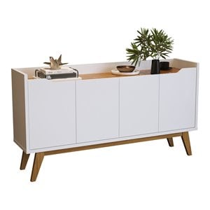 Boahaus Joux Modern Wood Sideboard with 4 Cabinets in White/Brown