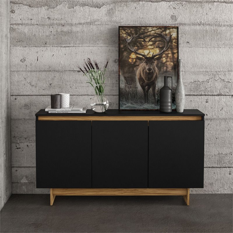 Boahaus Montresor Modern Wood Sideboard with 3 Doors in Black