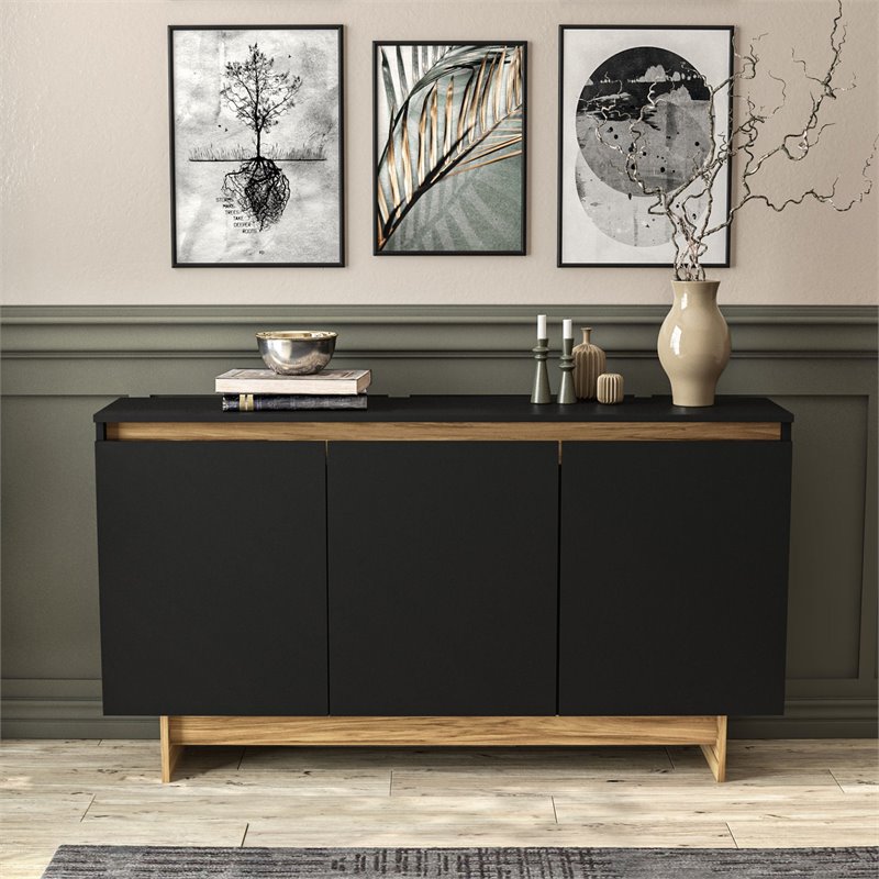 Boahaus Montresor Modern Wood Sideboard with 3 Doors in Black