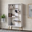 Boahaus Lund Adjustable 5-Shelf Modern Wood Bookcase in White/Brown