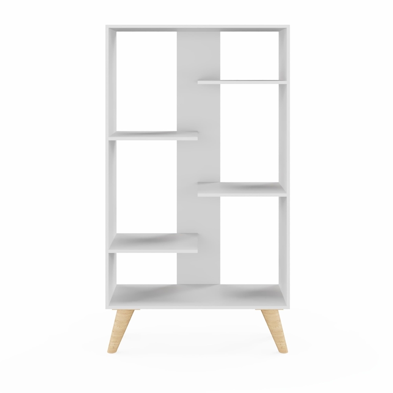 Boahaus Lund Adjustable 5-Shelf Modern Wood Bookcase in White