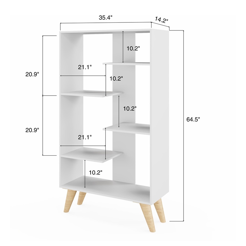 Boahaus Lund Adjustable 5-Shelf Modern Wood Bookcase in White