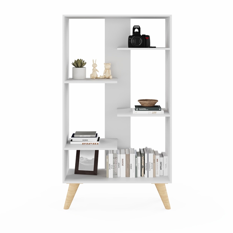 Boahaus Lund Adjustable 5-Shelf Modern Wood Bookcase in White