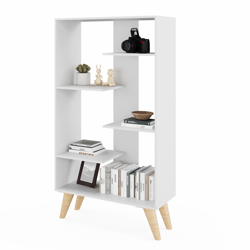 Boahaus Lund Adjustable 5-Shelf Modern Wood Bookcase in White