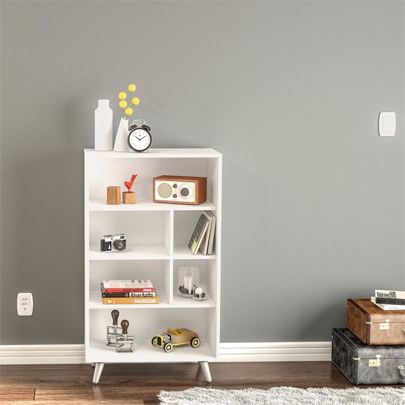 Boahaus Malmo 6-Shelf Modern Wood Bookcase with Tapered Legs in White