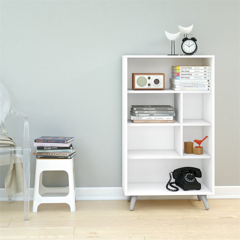Boahaus Malmo 6-Shelf Modern Wood Bookcase with Tapered Legs in White