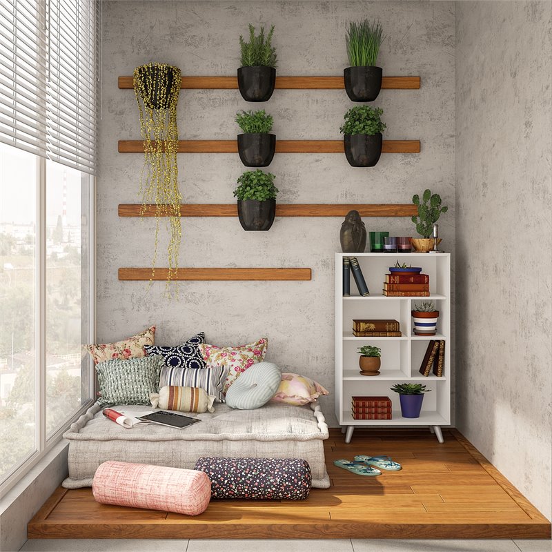 Boahaus Malmo 6-Shelf Modern Wood Bookcase with Tapered Legs in White