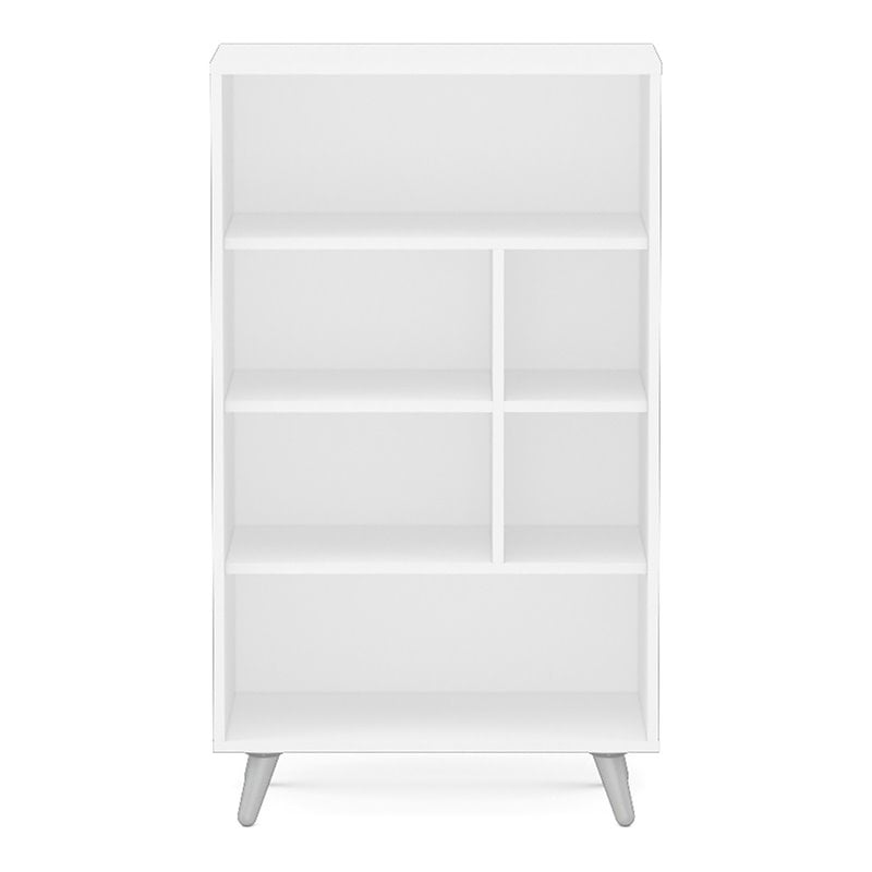 Boahaus Malmo 6-Shelf Modern Wood Bookcase with Tapered Legs in White