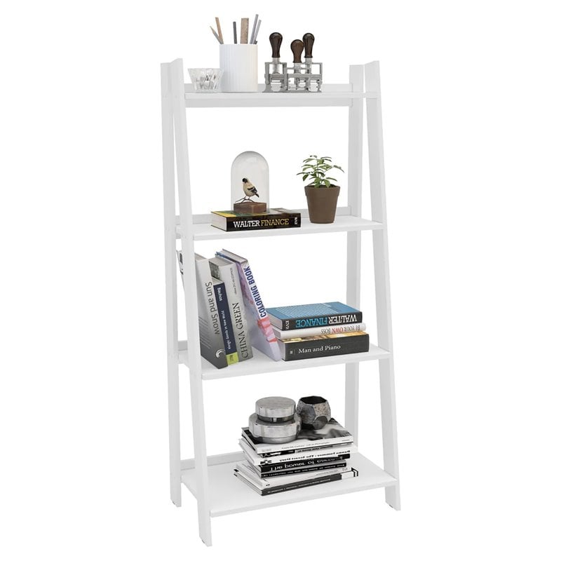 Boahaus Orebro 4-Shelf Modern Wood Ladder Bookcase with Open Storage in White