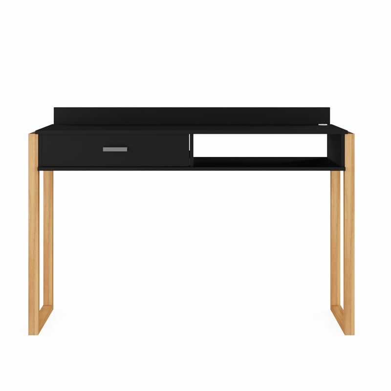Boahaus Bangkok Modern Wood Computer Desk with Hutch in White/Pine Brown