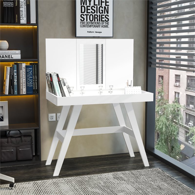 Boahaus Dalian Multipurpose Modern Wood Computer Desk with Mirror in White