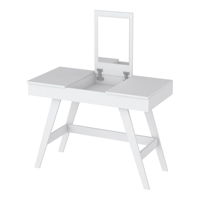 Boahaus Dalian Multipurpose Modern Wood Computer Desk with Mirror in White
