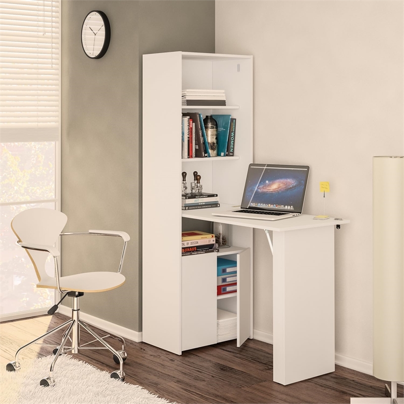 Boahaus Gunsan Multipurpose Modern Wood Storage Cabinet with Desk in White