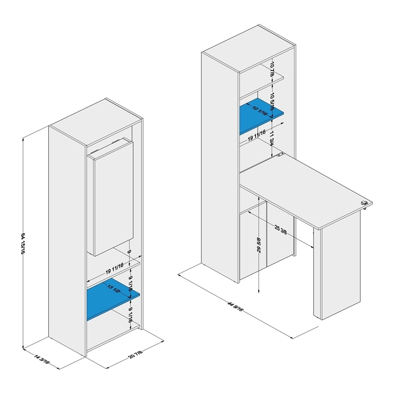 Boahaus Gunsan Multipurpose Modern Wood Storage Cabinet with Desk in White